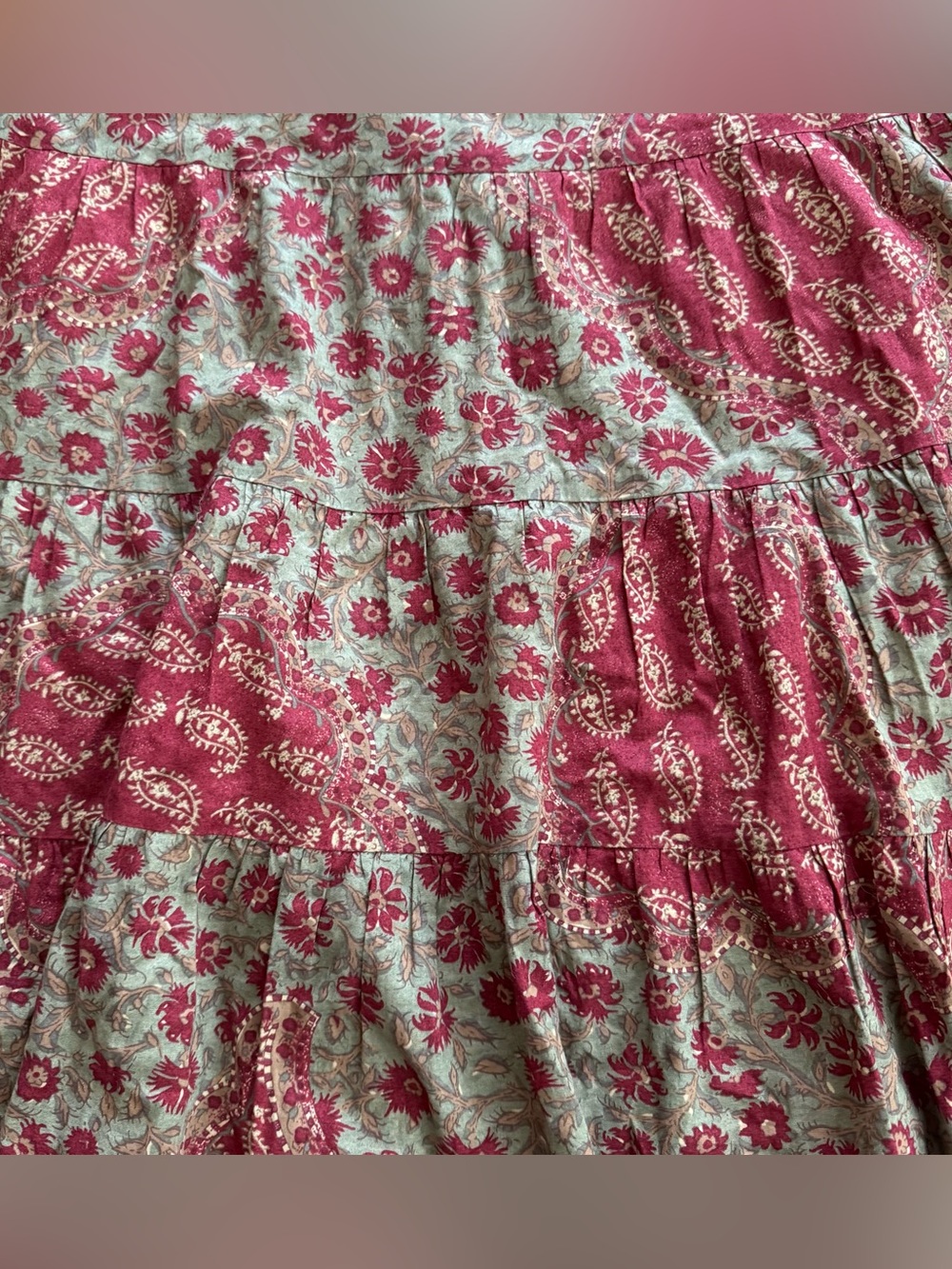 Y2K vintage 2000s Chaps floral paisley design skirt tired mid thigh red green - Picture 2 of 6